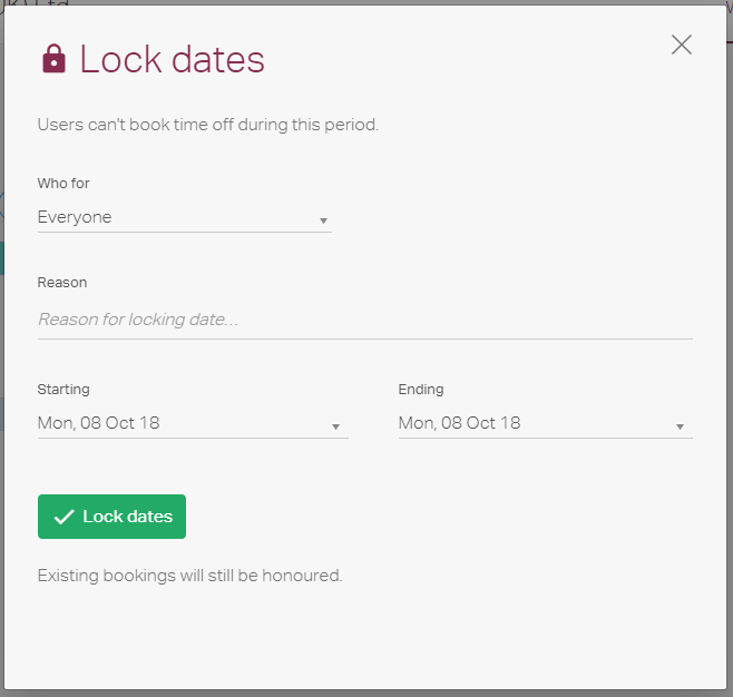 Lock Dates Timetastic Help Centre and Setup Guides